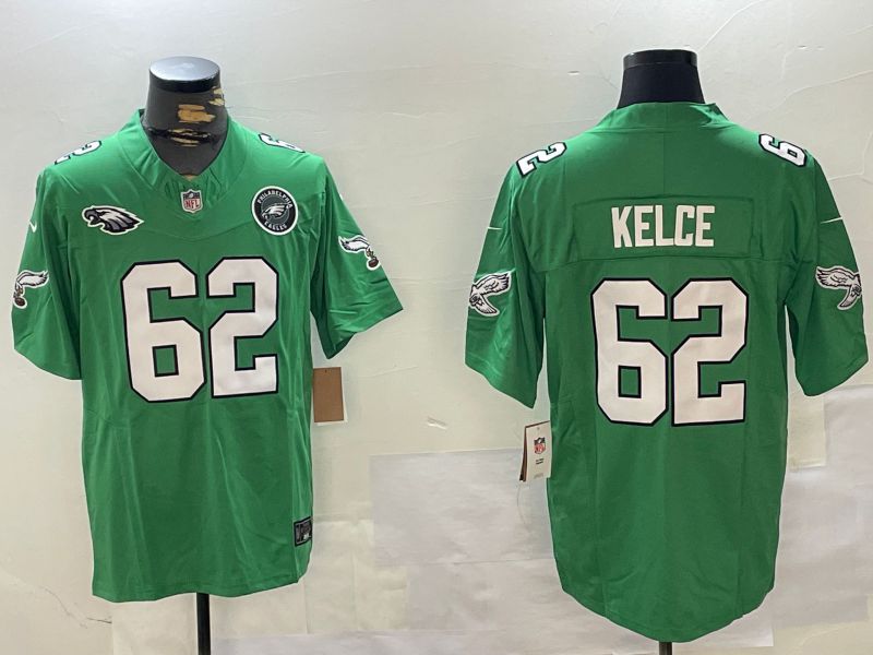 Men Philadelphia Eagles #62 Kelce Green Throwback 2024 Nike Vapor Limited NFL Jersey style 3